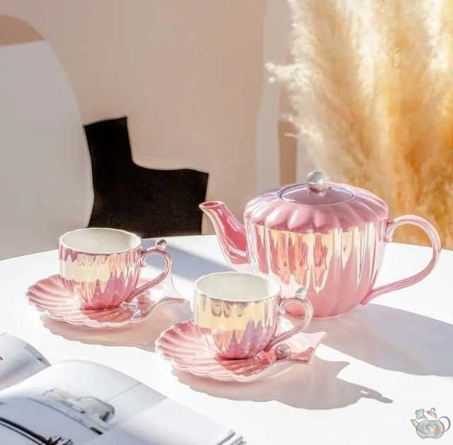 Service thé porcelaine nacrée rose ou blanc | Théières à la folie