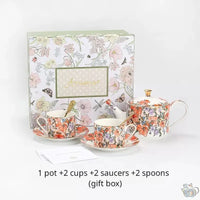 Thumbnail for Service thé pour 2 porcelaine fleurie orange | Théières à la folie