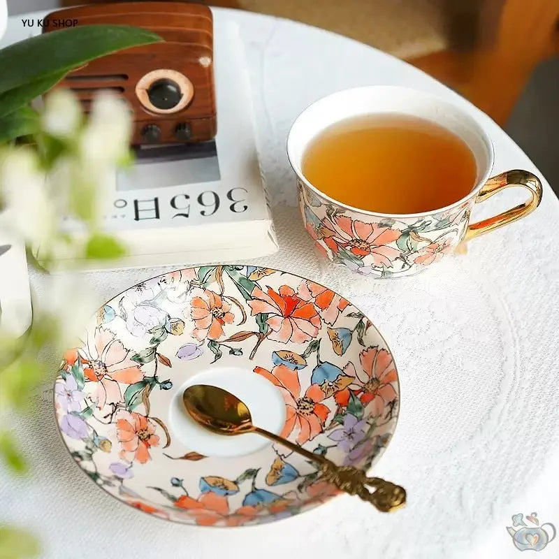 Service thé pour 2 porcelaine fleurie orange | Théières à la folie
