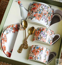 Thumbnail for Service thé pour 2 porcelaine fleurie orange | Théières à la folie
