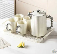 Thumbnail for Set thé porcelaine crème argent sur plateau | Théières à la folie