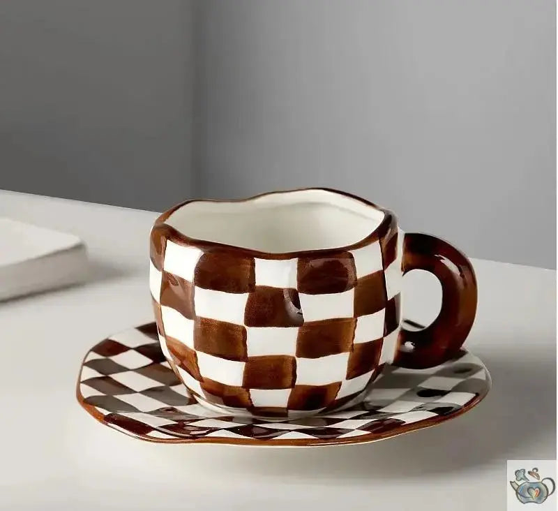 Tasse artisanale, damier blanc noir | Théières à la folie