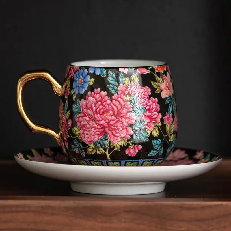Tasse en céramique émaillée fleurs tradition | Théières à la folie
