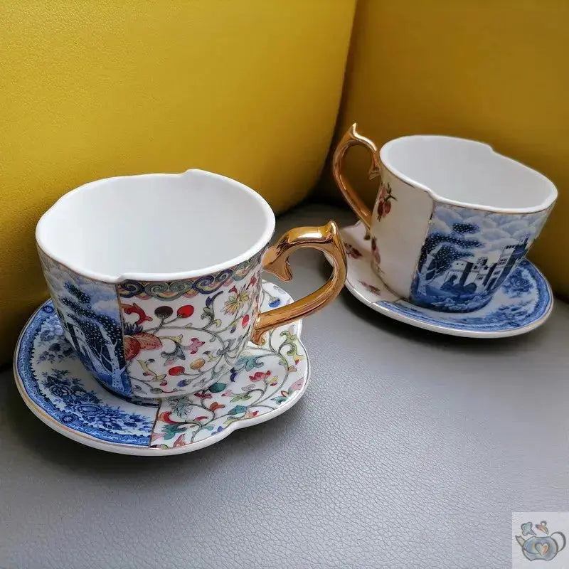 Tasse et soucoupe porcelaine design patchwork | Théières à la folie