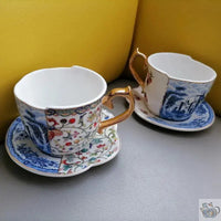 Thumbnail for Tasse et soucoupe porcelaine design patchwork | Théières à la folie