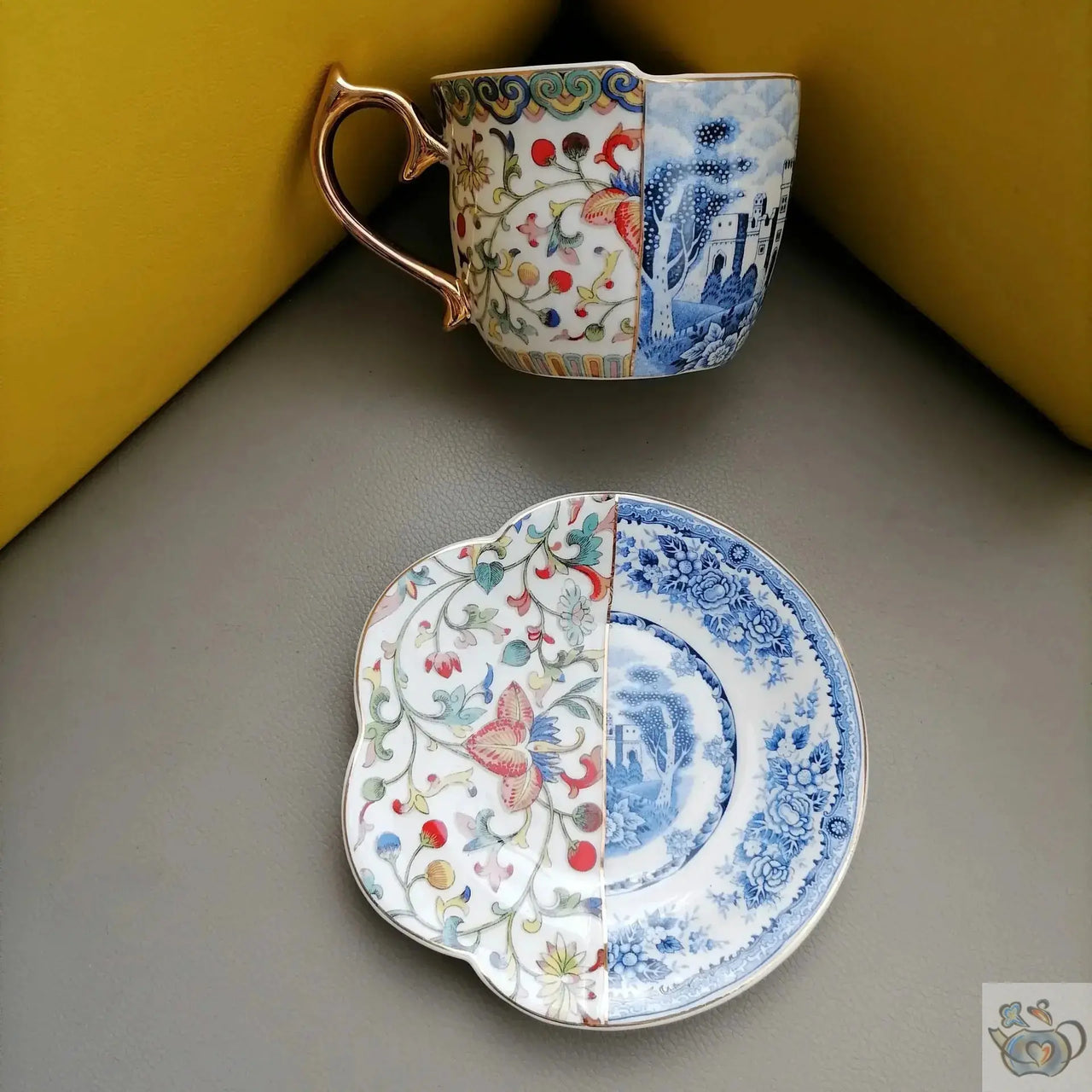 Tasse et soucoupe porcelaine design patchwork | Théières à la folie