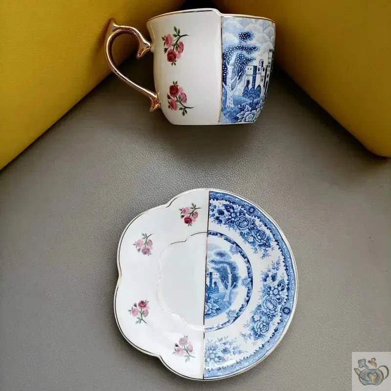 Tasse et soucoupe porcelaine design patchwork | Théières à la folie