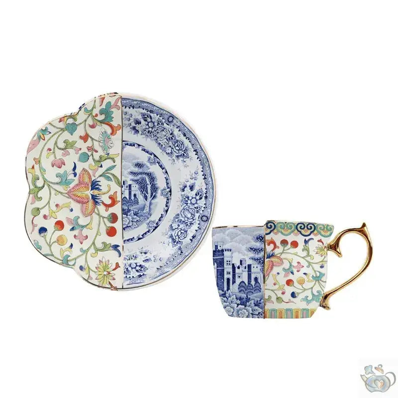 Tasse et soucoupe porcelaine design patchwork | Théières à la folie