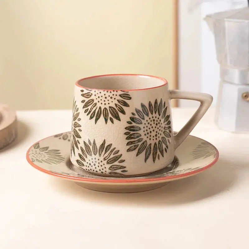 Tasse et soucoupe porcelaine fleurs rustiques | Théières à la folie