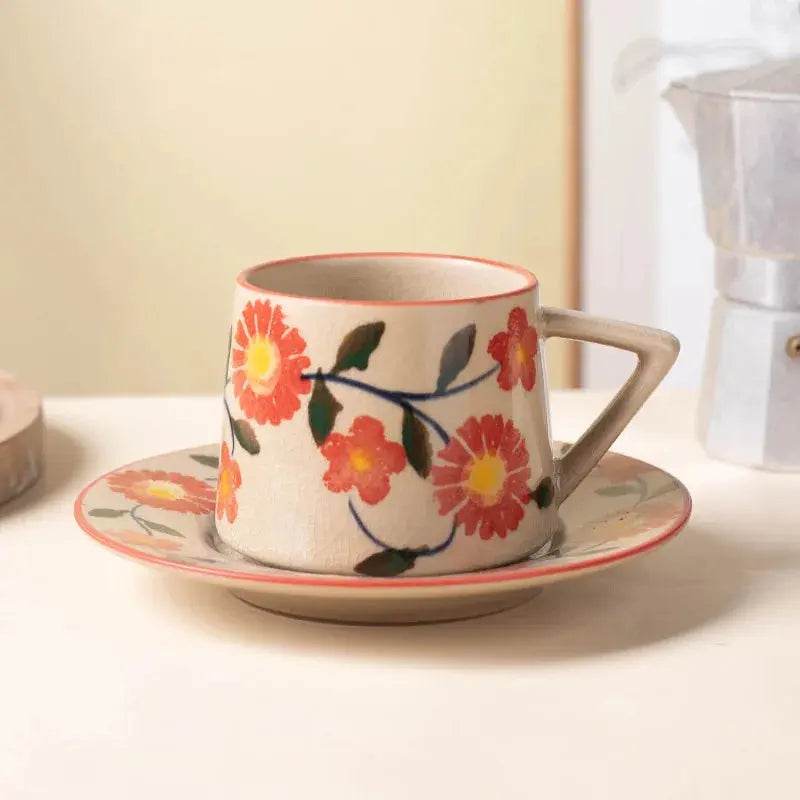 Tasse et soucoupe porcelaine fleurs rustiques | Théières à la folie