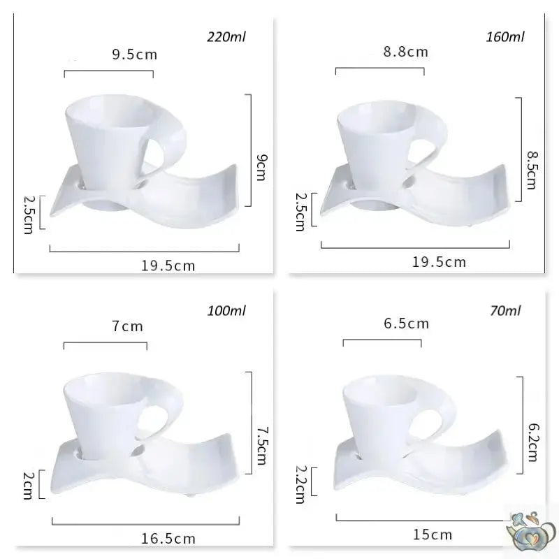 Tasse porcelaine blanche soucoupe ondulée | Théières à la folie