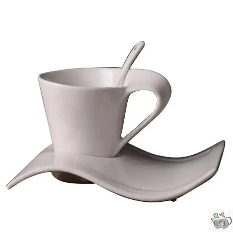 Tasse porcelaine blanche soucoupe ondulée | Théières à la folie