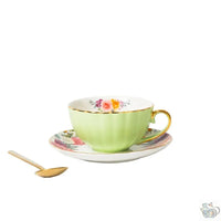 Thumbnail for ​Tasse porcelaine couleur unie et soucoupe fleurie  |  Théières à la folie