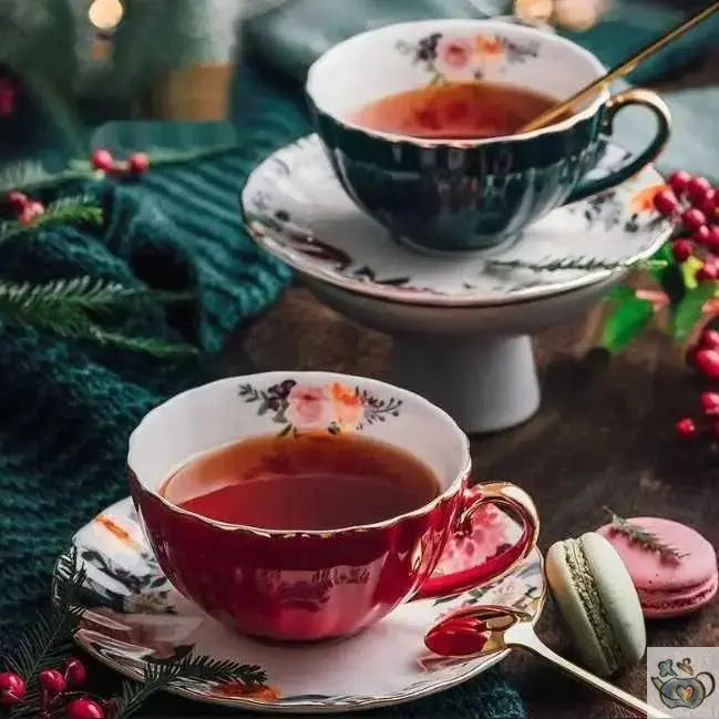 Tasse porcelaine couleur unie et soucoupe fleurie | Théières à la folie