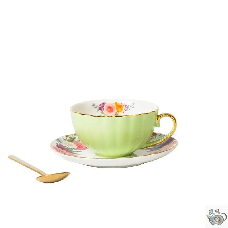 ​Tasse porcelaine couleur unie et soucoupe fleurie  |  Théières à la folie