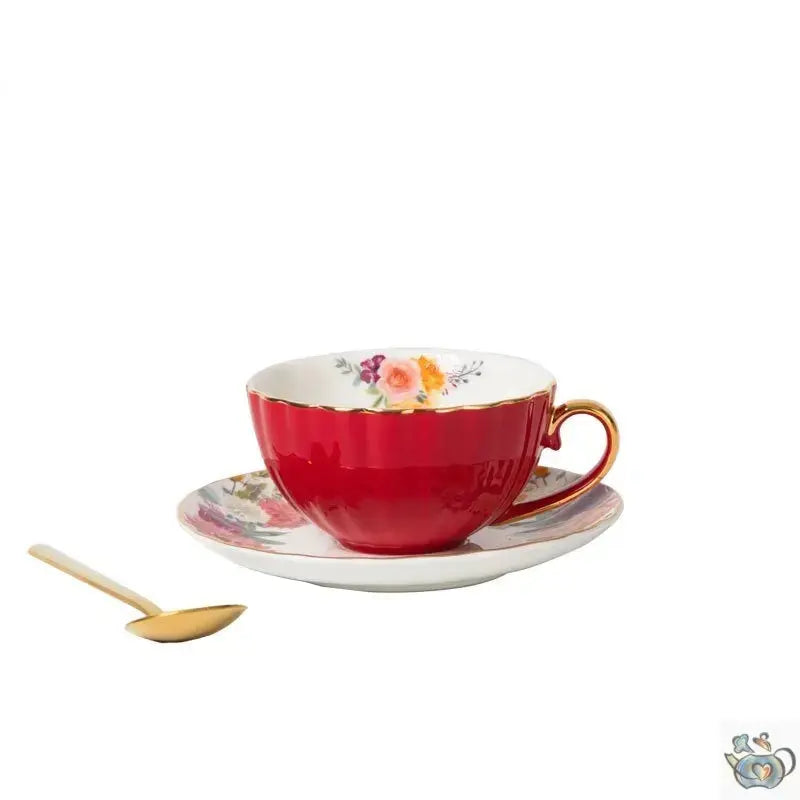 ​Tasse porcelaine couleur unie et soucoupe fleurie  |  Théières à la folie