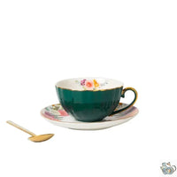 Thumbnail for ​Tasse porcelaine couleur unie et soucoupe fleurie  |  Théières à la folie