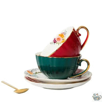 Thumbnail for Tasse porcelaine couleur unie et soucoupe fleurie | Théières à la folie