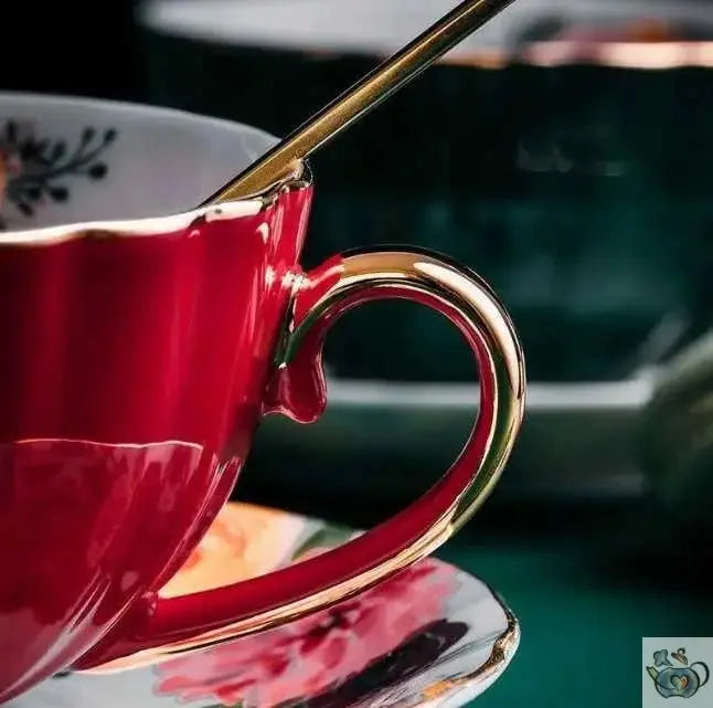 Tasse porcelaine couleur unie et soucoupe fleurie | Théières à la folie