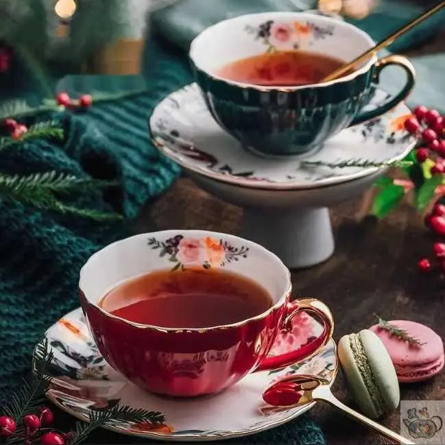 Tasse porcelaine couleur unie et soucoupe fleurie | Théières à la folie