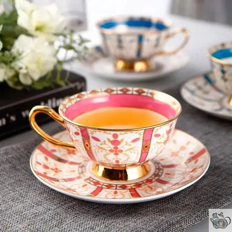 Tasse porcelaine rose ou bleu motifs rayonnant | Théières à la folie