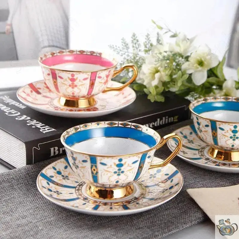 Tasse porcelaine rose ou bleu motifs rayonnant | Théières à la folie