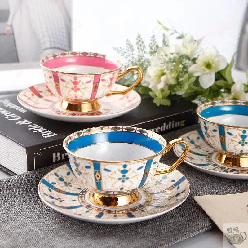 Tasse porcelaine rose ou bleu motifs rayonnant | Théières à la folie