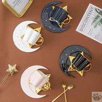 Thumbnail for Tasse en porcelaine sur soucoupe lune étoilée | Théières à la folie