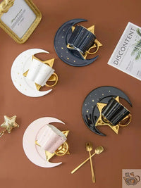 Thumbnail for Tasse en porcelaine sur soucoupe lune étoilée | Théières à la folie