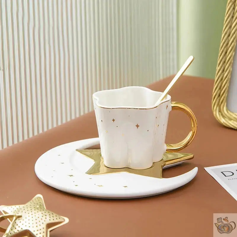 Tasse porcelaine sur soucoupe lune étoilée | Théières à la folie