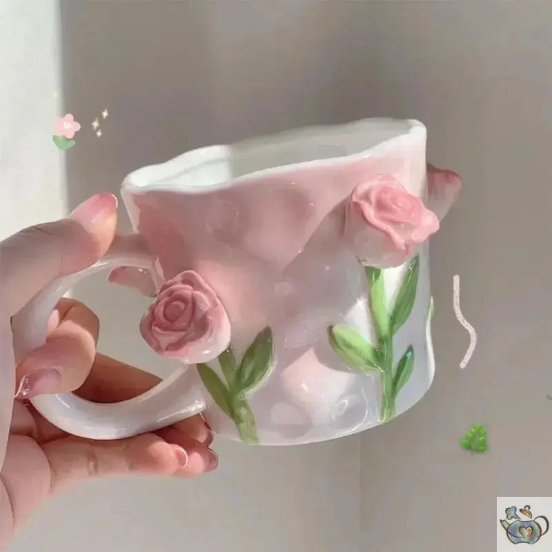 Tasse romantique fleurs 3D | Théières à la folie