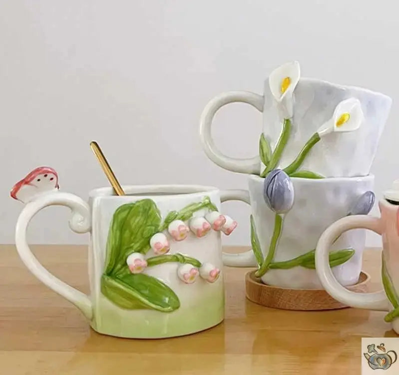 Tasse romantique fleurs 3D | Théières à la folie