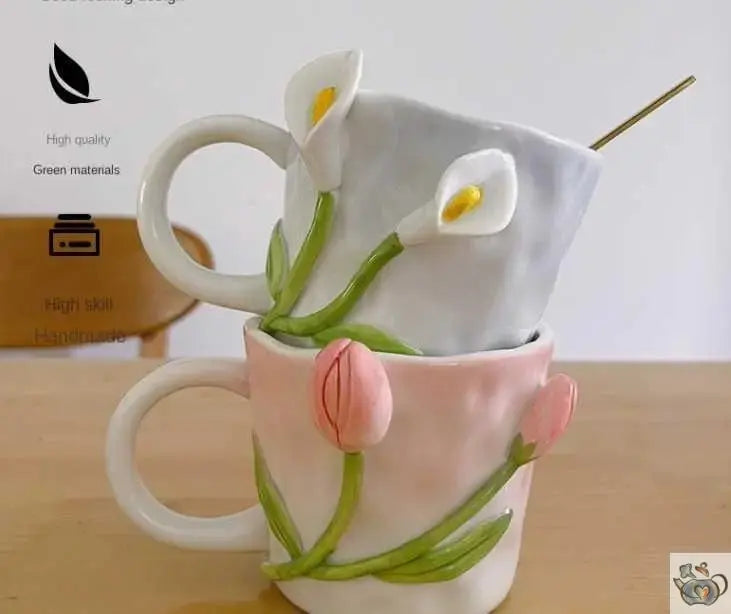 Tasse romantique fleurs 3D | Théières à la folie