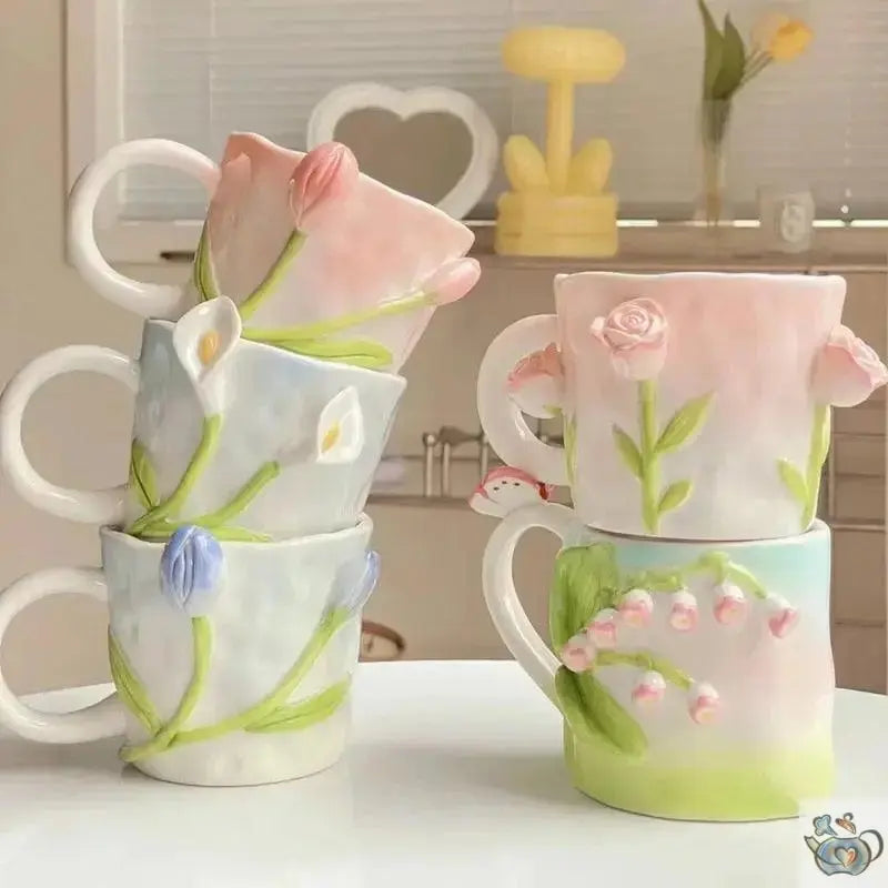 Tasse romantique fleurs 3D | Théières à la folie