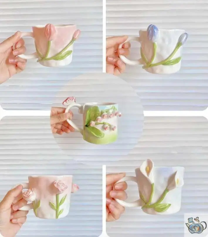 Tasse romantique fleurs 3D | Théières à la folie