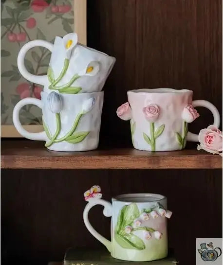 Tasse romantique fleurs 3D | Théières à la folie