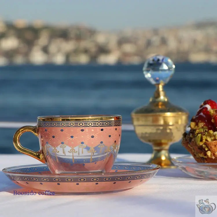 Tasse turque verre décoré couleurs et or | Théières à la folie
