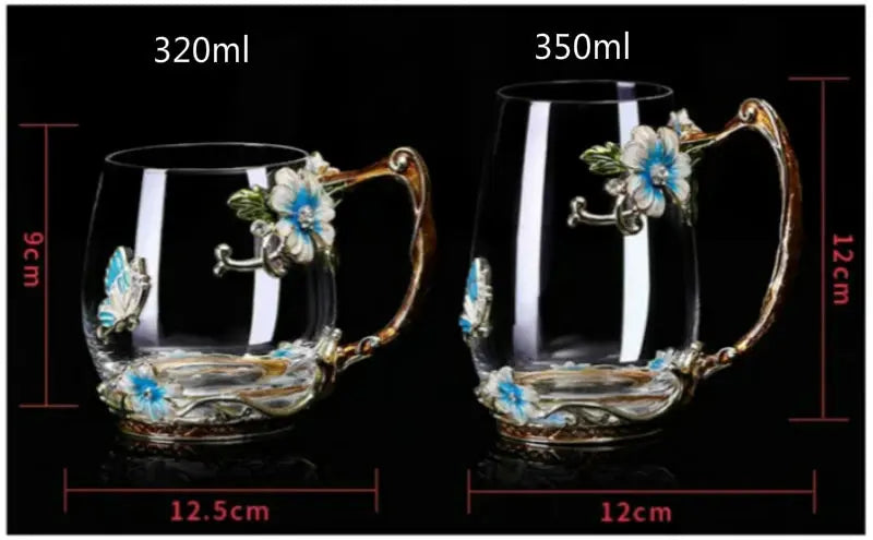 Tasses à thé en verre décoré de fleurs émaillées | Théières à la folie