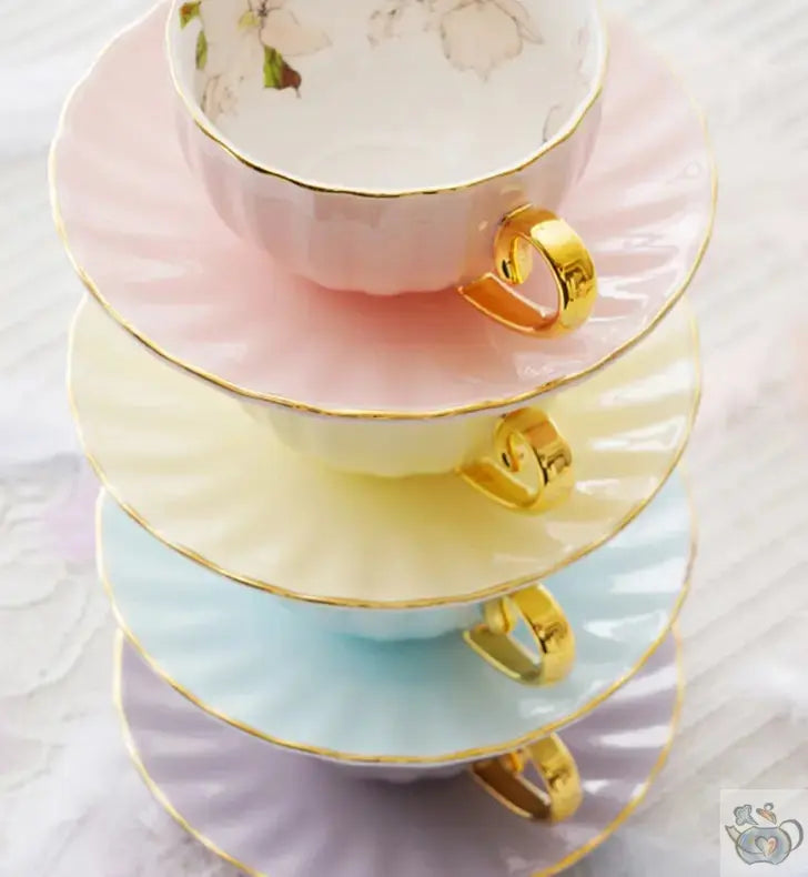 ​Tasses porcelaine pastel intérieur fleuri | Théières à la folie