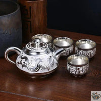 Thumbnail for Théière dragon et tasses en argent | Théières à la folie