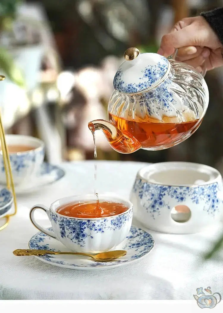 Théière en porcelaine gaufrée fleurs bleues | Théières à la folie