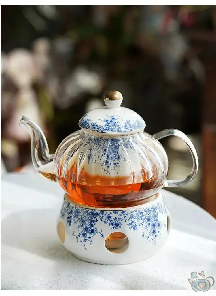 Théière en porcelaine gaufrée fleurs bleues | Théières à la folie