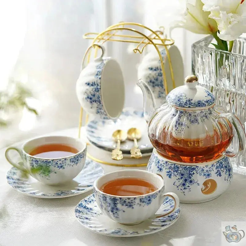 Théière en porcelaine gaufrée fleurs bleues | Théières à la folie