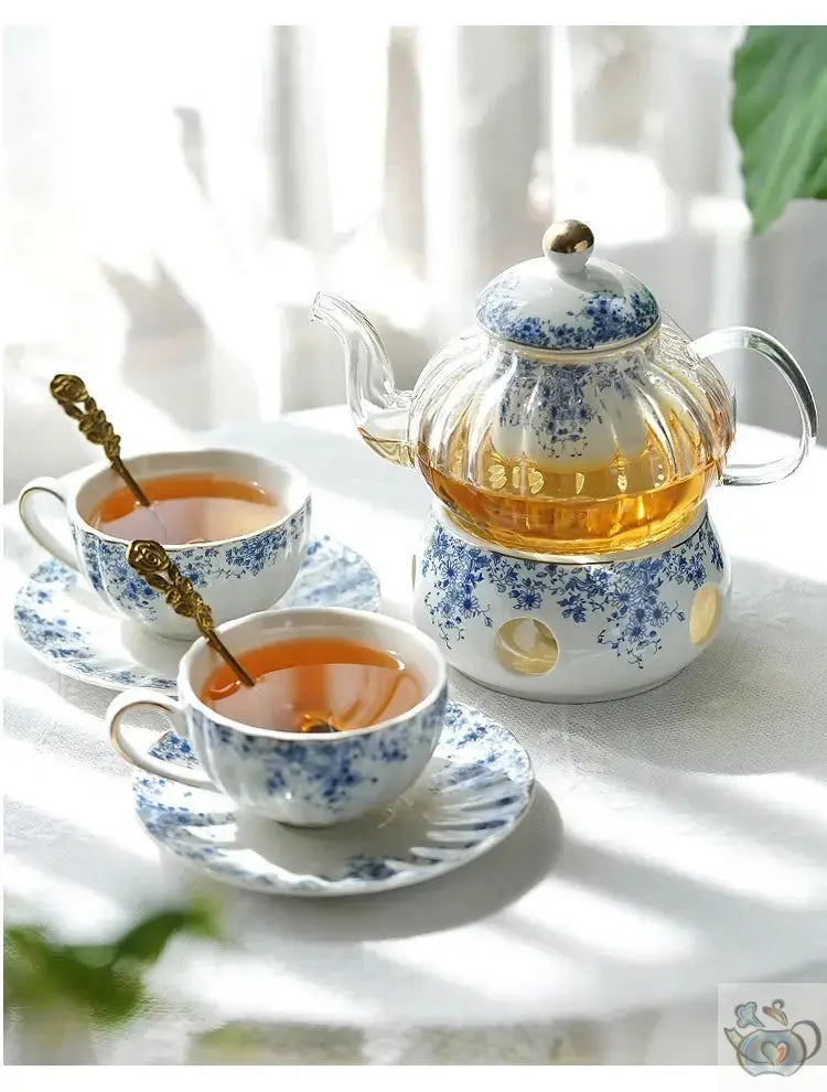 Théière en porcelaine gaufrée fleurs bleues | Théières à la folie