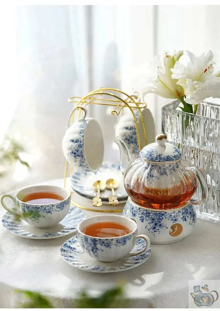 Théière en porcelaine gaufrée fleurs bleues | Théières à la folie