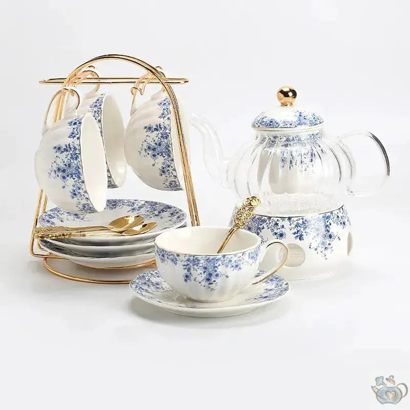 Théière en porcelaine gaufrée fleurs bleues | Théières à la folie