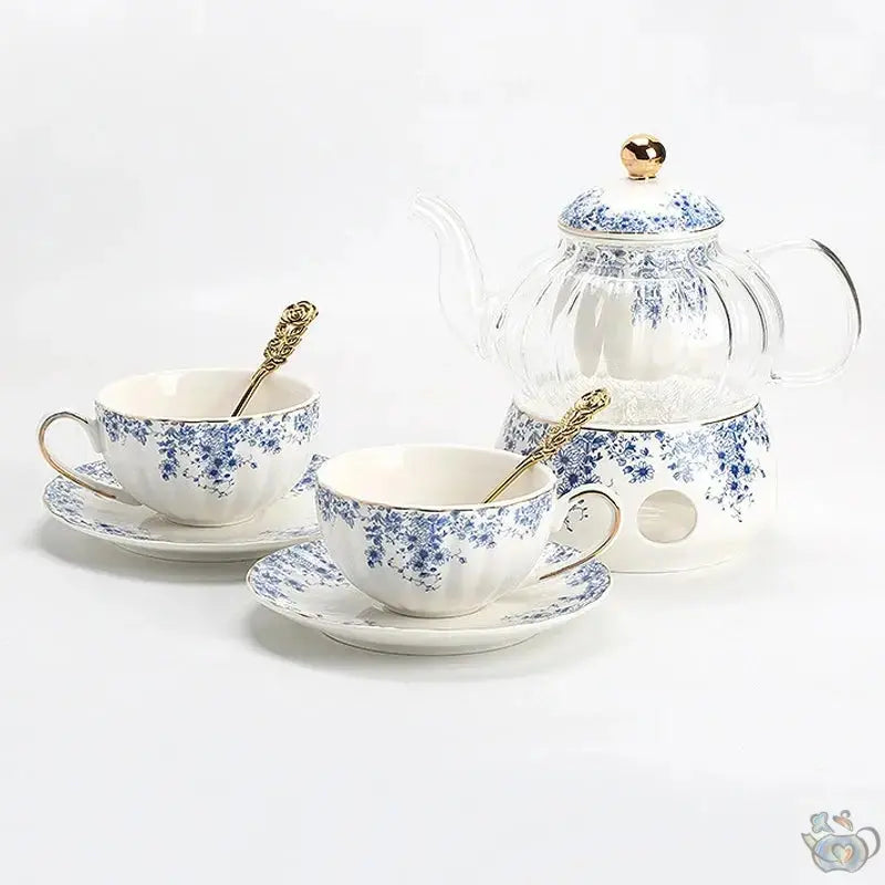 Théière en porcelaine gaufrée fleurs bleues | Théières à la folie