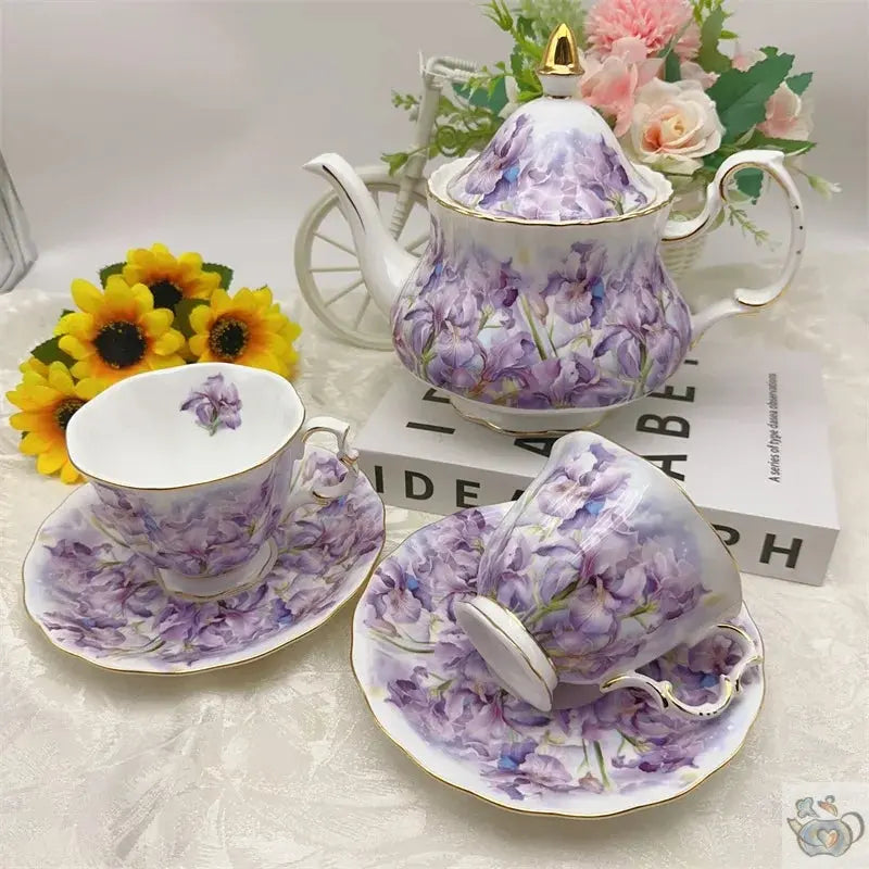 Théière en porcelaine iris mauves en aquarelle | Théières à la folie