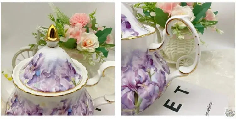 Théière en porcelaine iris mauves en aquarelle | Théières à la folie