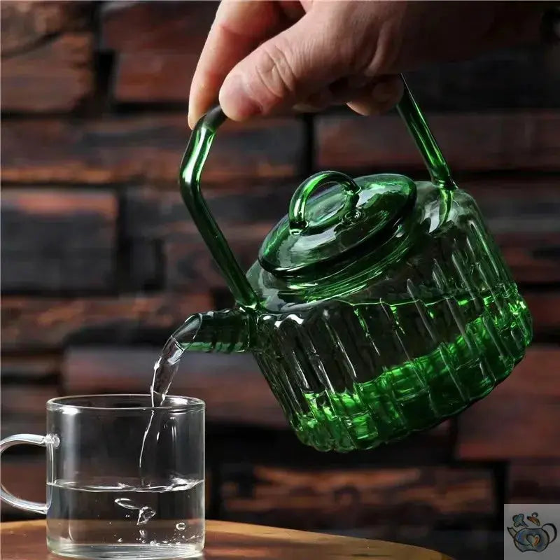 Théière en verre vert design bouilloire bambou | Théières à la folie